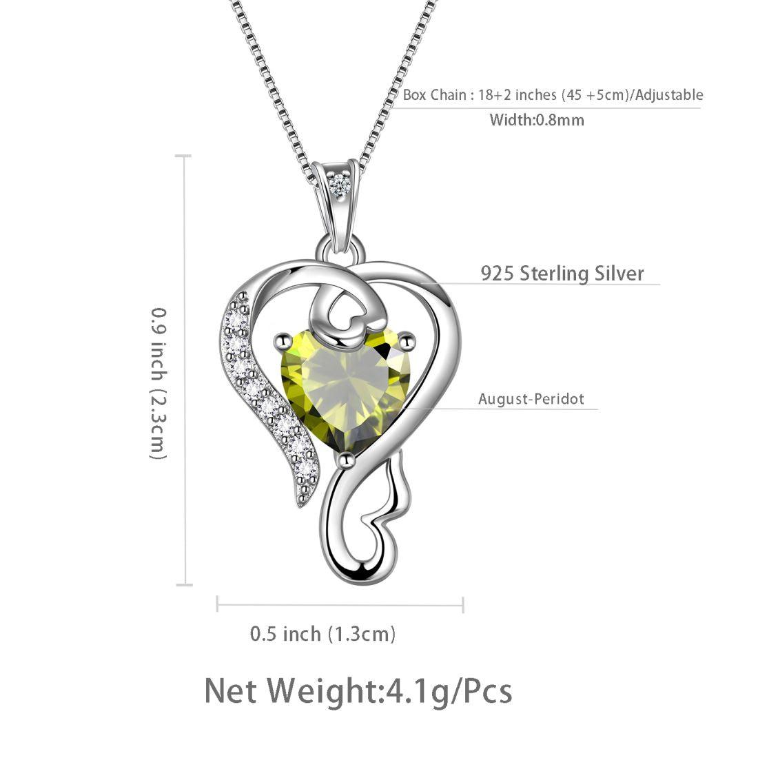 Tokyo Mart Halskette mit Anhänger „Love Heart“ mit Geburtsstein August, Peridot, für Damen und Mädchen, Schmuck, Geburtstagsgeschenk