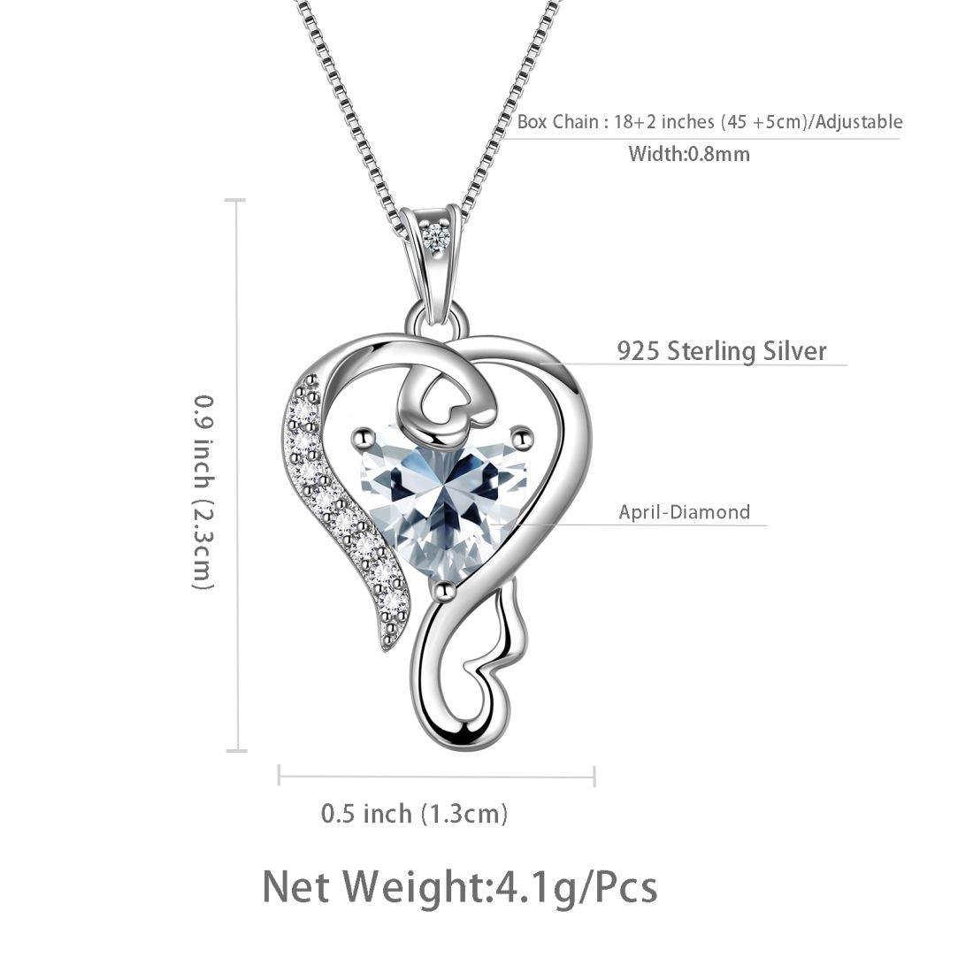 Tokyo Mart Halskette mit Diamant-Anhänger „Love Heart“ mit Geburtsstein für April, für Damen und Mädchen, Schmuck, Geschenk zum Geburtstag