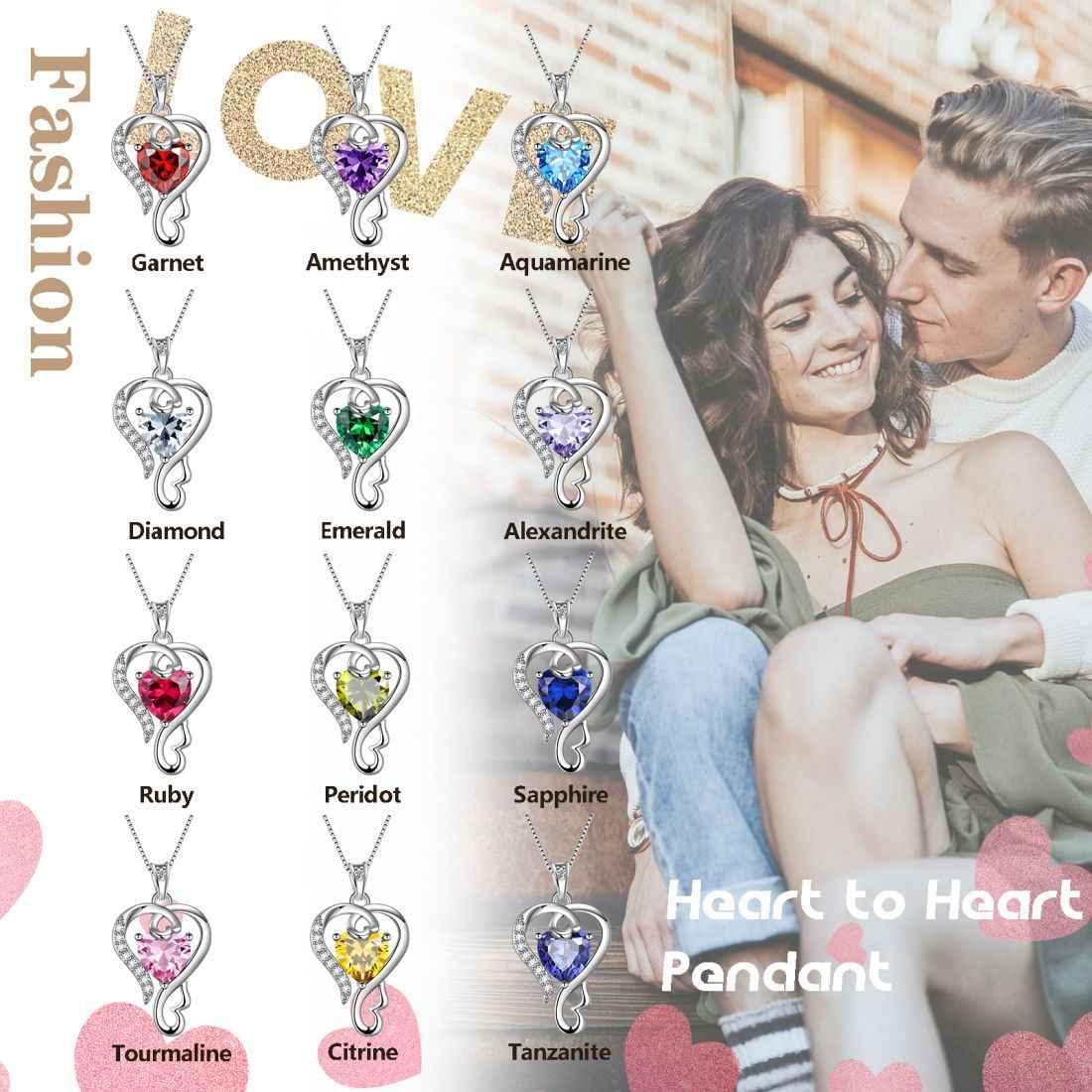 Tokyo Mart Halskette mit Diamant-Anhänger „Love Heart“ mit Geburtsstein für April, für Damen und Mädchen, Schmuck, Geschenk zum Geburtstag