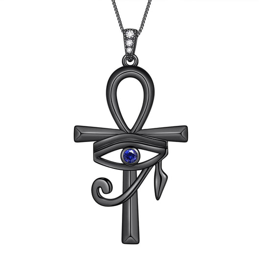 Tokyo Mart Herren-Halskette mit Ankh-Kreuz und blauem Auge des Horus, Anhänger, Damenschmuck, Geschenk