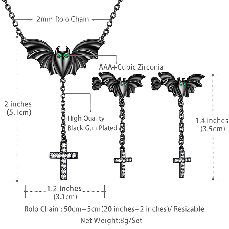 Tokyo Mart Black Bat Cross Necklace Earrings Men Women Gothic Halloween Jewelry