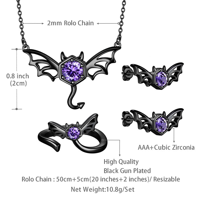 Tokyo Mart Black Bat Devil Necklace Earrings Ring Women Men Gothic Halloween Jewelry