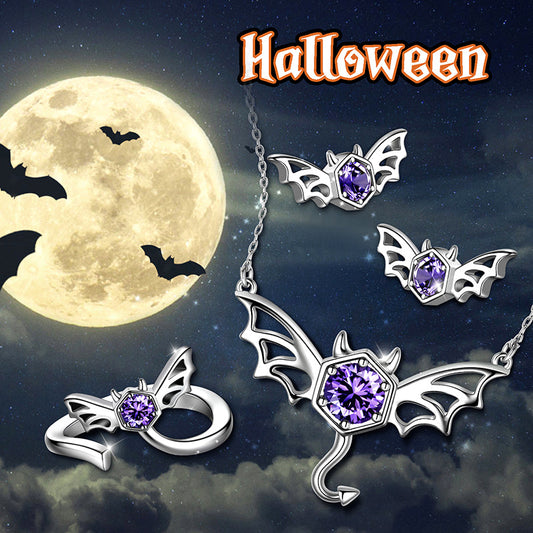 Tokyo Mart Black Bat Devil Necklace Earrings Ring Women Men Gothic Halloween Jewelry