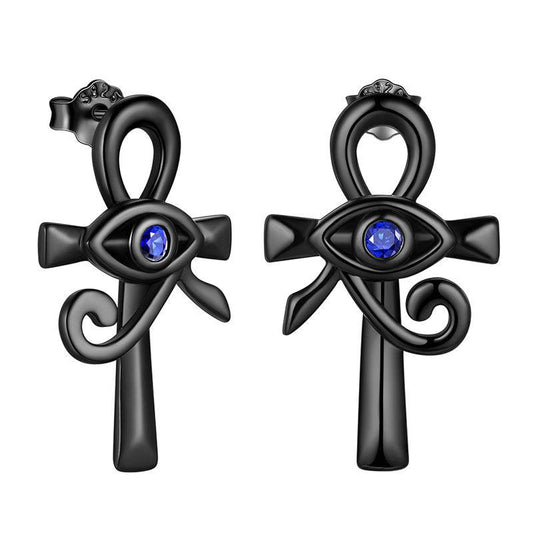 Tokyo Mart Eye of Horus Ankh Cross Earrings Mens Women Jewelry 925 Sterling Silver