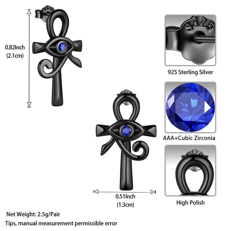 Tokyo Mart Herren-Ohrringe mit Horusauge und Ankh-Kreuz, Damenschmuck, 925er Sterlingsilber