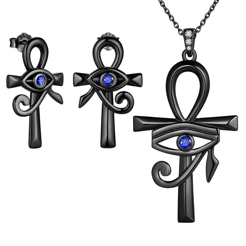 Tokyo Mart Eye of Horus Ankh Cross Necklace Earrings Jewelry Set 3PCS Mens Women Jewelry