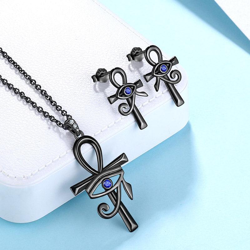 Tokyo Mart Eye of Horus Ankh Cross Necklace Earrings Jewelry Set 3PCS Mens Women Jewelry