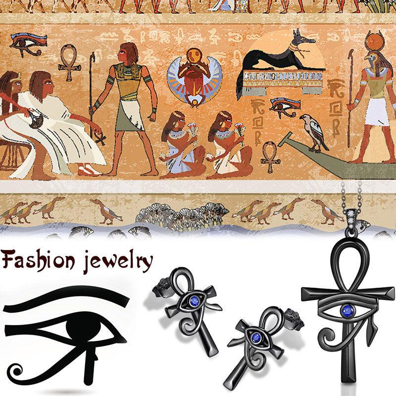 Tokyo Mart Eye of Horus Ankh Cross Necklace Earrings Jewelry Set 3PCS Mens Women Jewelry