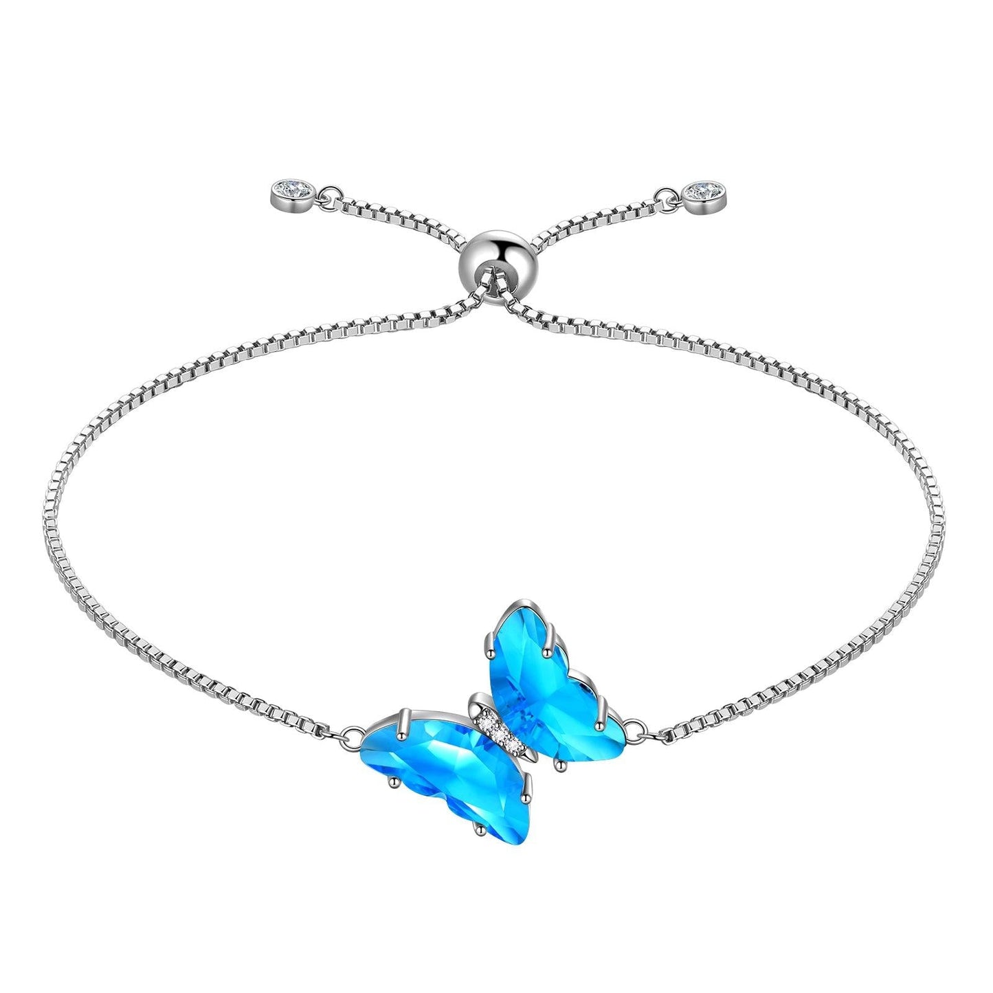 Tokyo Mart 925 Sterling Silver Butterfly Bracelet Birthstone Crystal Women Jewelry Gifts