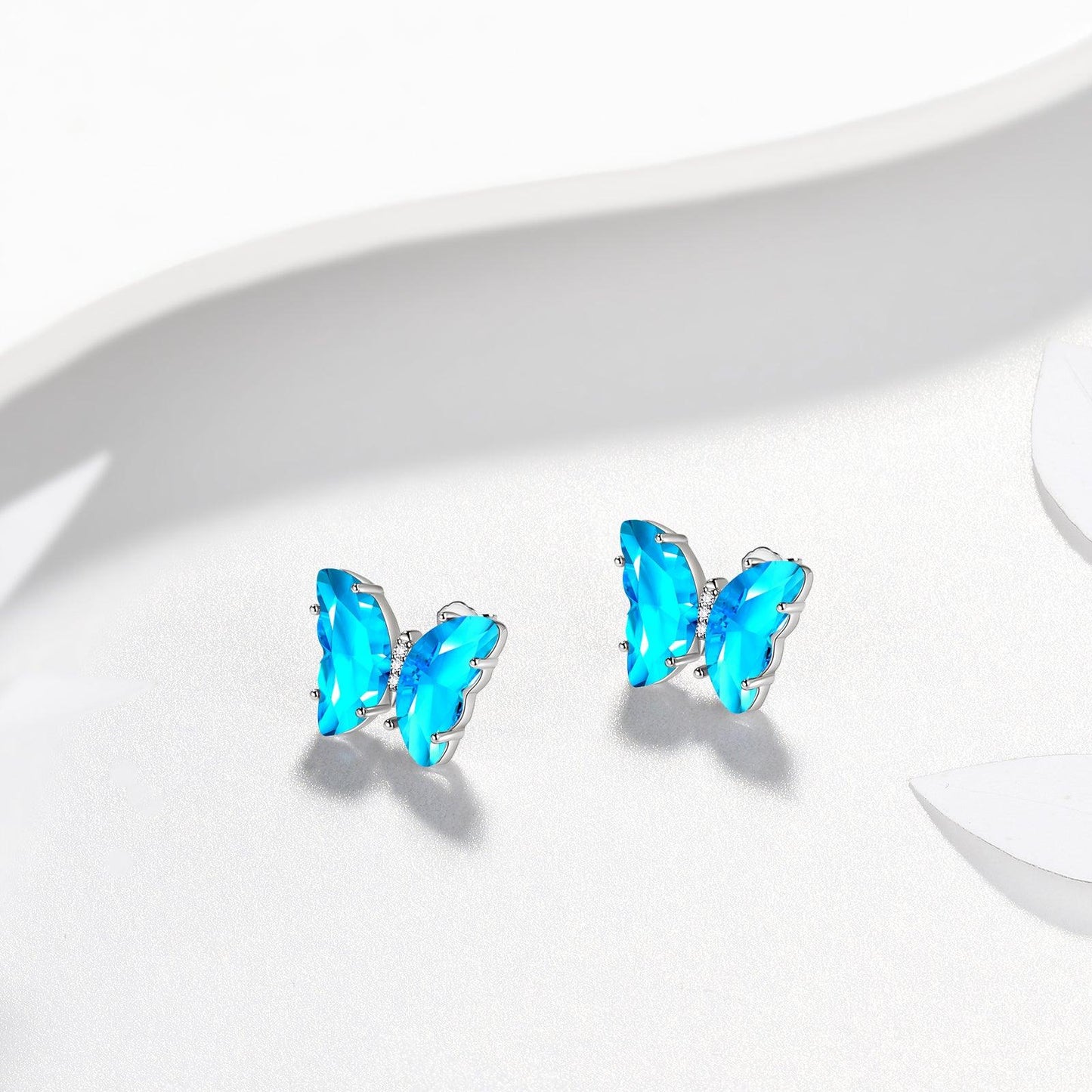 Tokyo Mart Blue Butterfly Earrings March Aquamarine Birthstone Women Girls Jewelry Birthday Gift