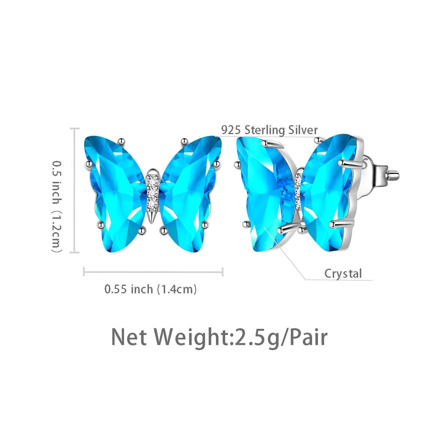 Tokyo Mart Schmetterlings-Ohrringe aus 925er Sterlingsilber, Geburtsstein, Kristall, Schmuck, Geschenk für Damen