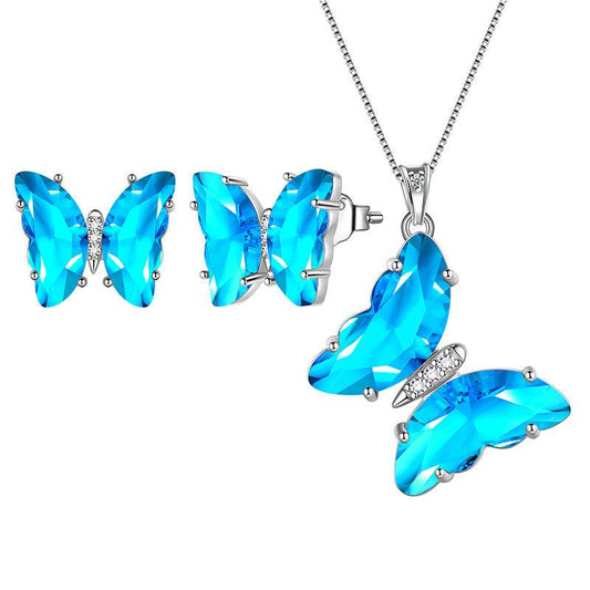 Tokyo Mart Blue Butterfly Jewelry Set 3PCS March Aquamarine Birthstone Women Girls Birthday Gifts