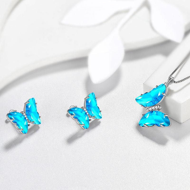 Tokyo Mart Blue Butterfly Jewelry Set 3PCS March Aquamarine Birthstone Women Girls Birthday Gifts