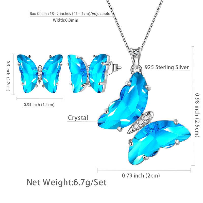 Tokyo Mart Blue Butterfly Jewelry Set 3PCS March Aquamarine Birthstone Women Girls Birthday Gifts