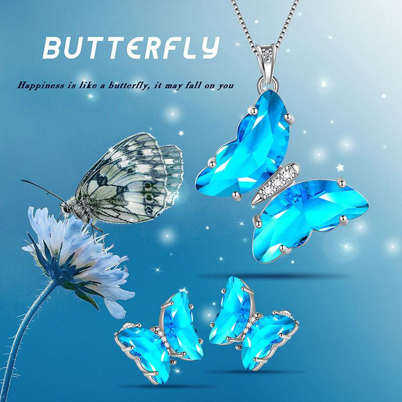 Tokyo Mart Blue Butterfly Jewelry Set 3PCS March Aquamarine Birthstone Women Girls Birthday Gifts