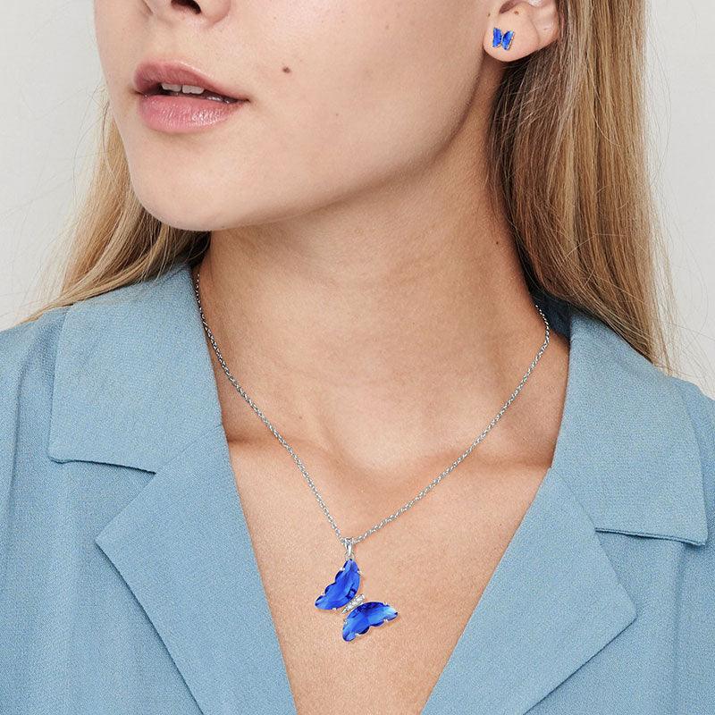 Tokyo Mart Blue Butterfly Jewelry Set 3PCS September Sapphire Birthstone Women Girls Birthday Gifts