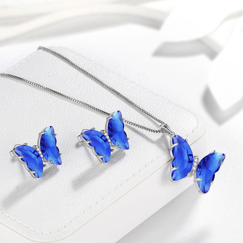 Tokyo Mart Blue Butterfly Jewelry Set 3PCS September Sapphire Birthstone Women Girls Birthday Gifts