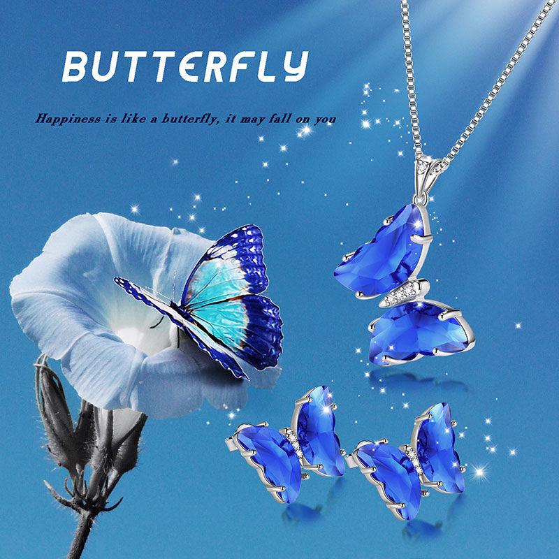 Tokyo Mart Blue Butterfly Jewelry Set 3PCS September Sapphire Birthstone Women Girls Birthday Gifts