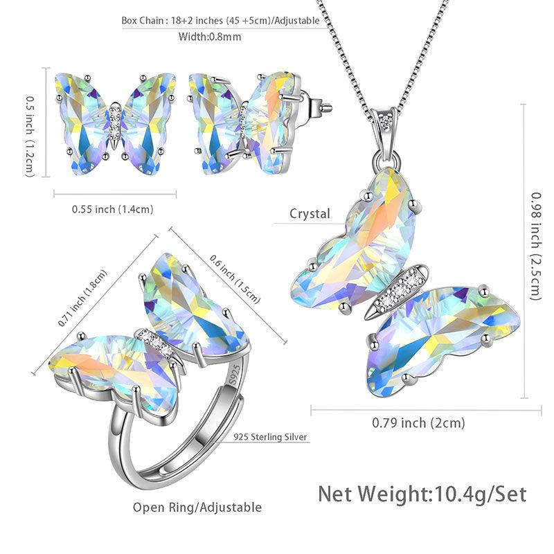 Tokyo Mart 925 Sterling Silber Schmetterling Schmuckset 4-teilig Geburtsstein Kristall Damen Schmuck Geschenke