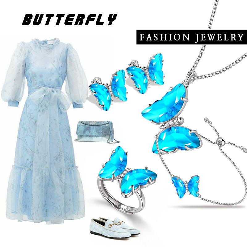 Tokyo Mart Women Butterfly Jewelry Set 5PCS Birthstone Necklace Earrings Ring Bracelet Girls Jewelry Birthday Gift