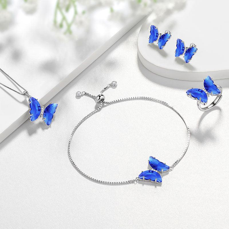 Tokyo Mart Women Butterfly Jewelry Set 5PCS Birthstone Necklace Earrings Ring Bracelet Girls Jewelry Birthday Gift