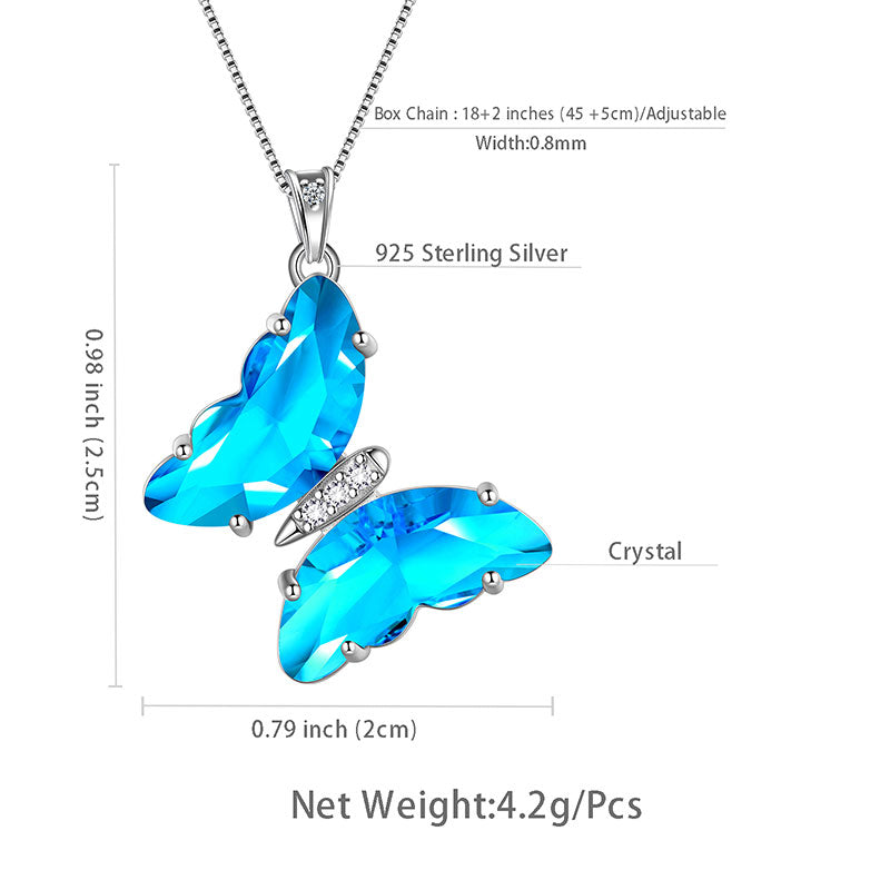 Tokyo Mart Women Butterfly Necklace Pendant Birthstone Crystal Jewelry Gift 925 Sterling Silver