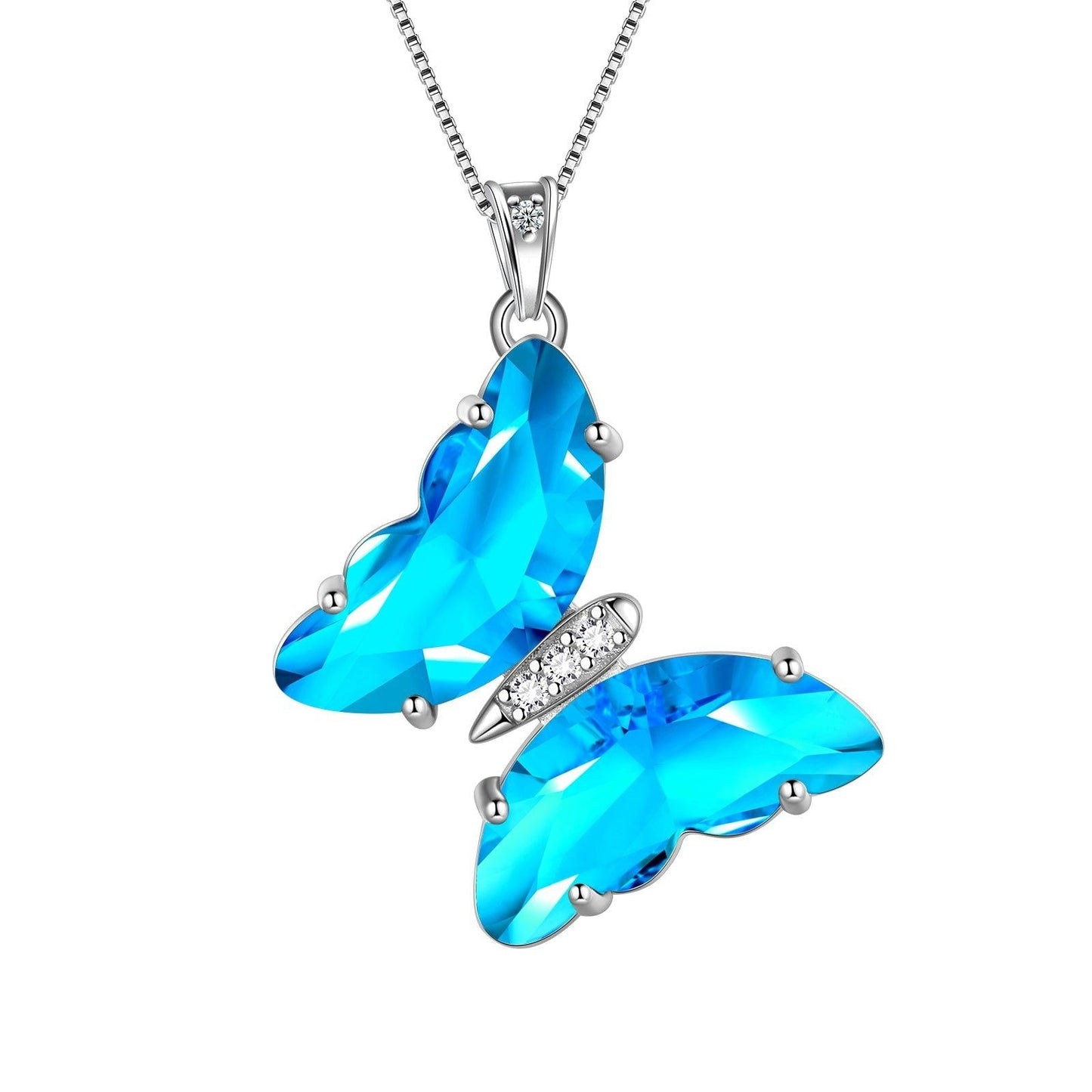 Tokyo Mart Women Butterfly Necklace Pendant Birthstone Crystal Jewelry Gift 925 Sterling Silver