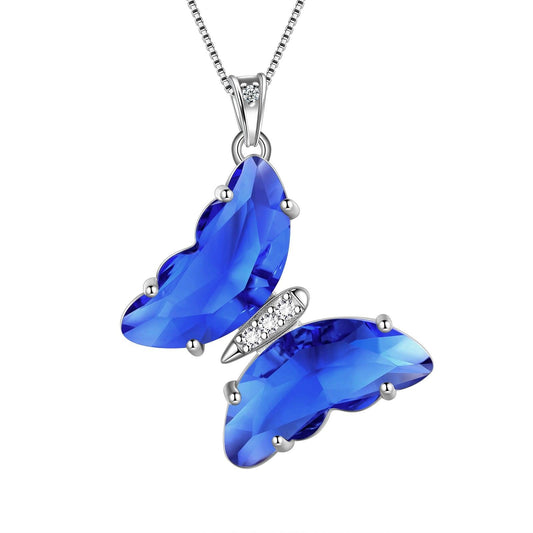 Tokyo Mart Blue Butterfly Necklace September Sapphire Birthstone Pendant Women Girls Jewelry Birthday Gift