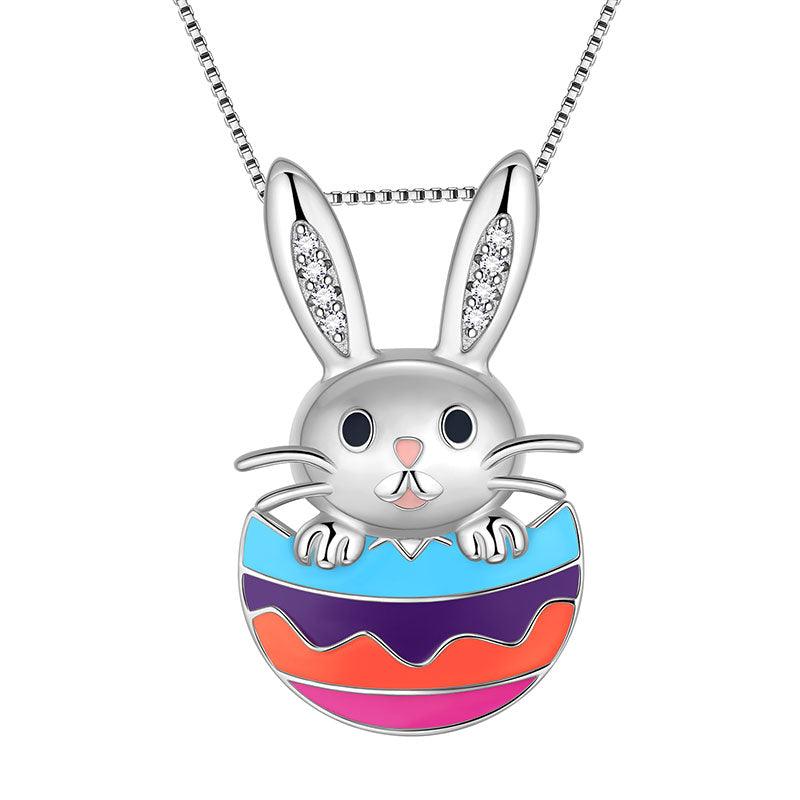 Tokyo Mart Women Girl Kids Bunny Rabbit Easter Egg Pendant Necklace Easter Gift 925 Sterling Silver