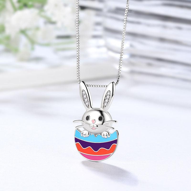 Tokyo Mart Women Girl Kids Bunny Rabbit Easter Egg Pendant Necklace Easter Gift 925 Sterling Silver