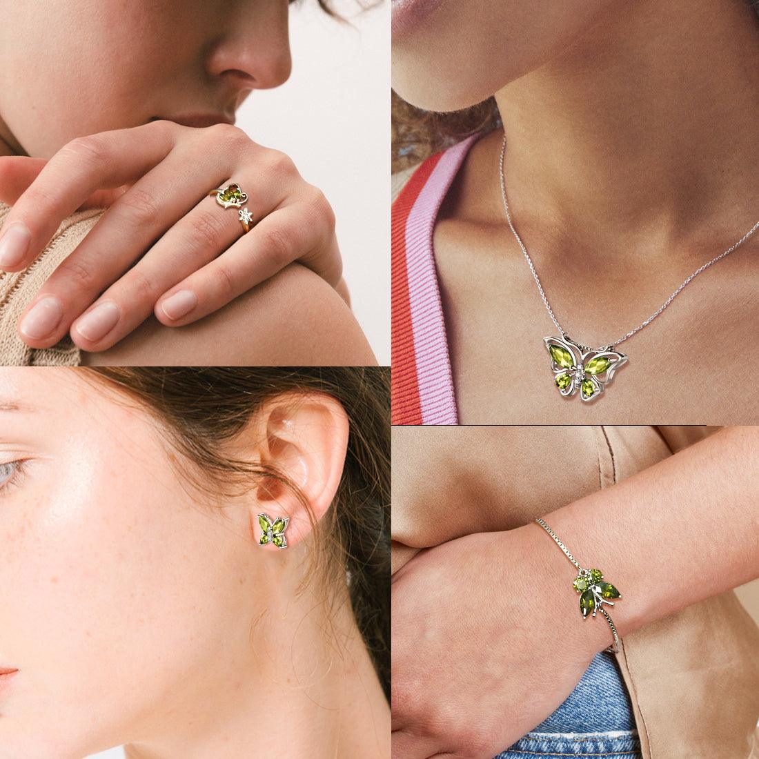 Tokyo Mart Butterfly Jewelry Set Birthstone August Peridot Women Girls Birthday Gift