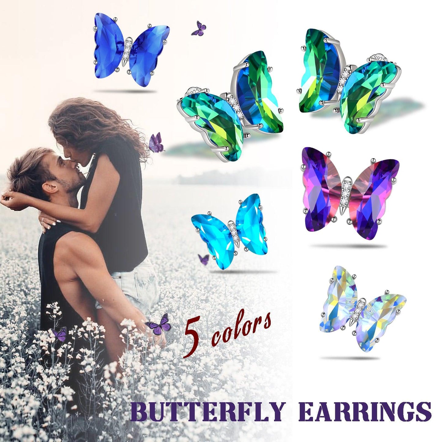 Tokyo Mart White Butterfly Earrings April Diamond Birthstone Women Girls Jewelry Birthday Gift