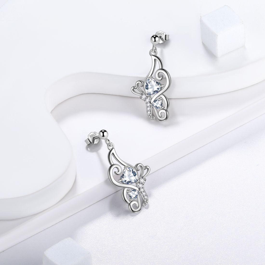 Tokyo Mart Butterfly Birthstone April Diamond Earrings Women Girls Jewelry Birthday Gift Sterling Silver