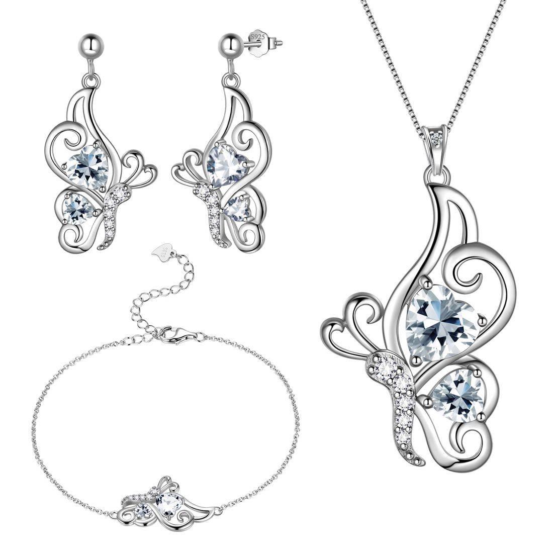 Tokyo Mart Butterfly Birthstone April Diamond Jewelry Set 4PCS Women Girls Birthday Gift