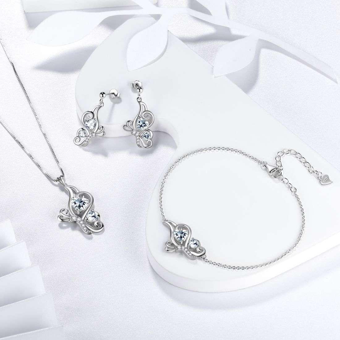 Tokyo Mart Butterfly Birthstone April Diamond Jewelry Set 4PCS Women Girls Birthday Gift