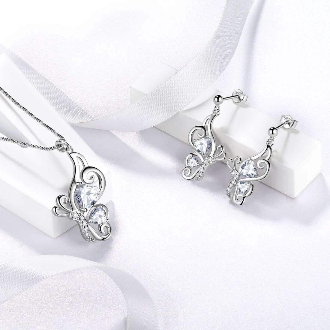 Tokyo Mart Butterfly Birthstone April Diamond Jewelry Set 3PCS Women Girls Birthday Gift