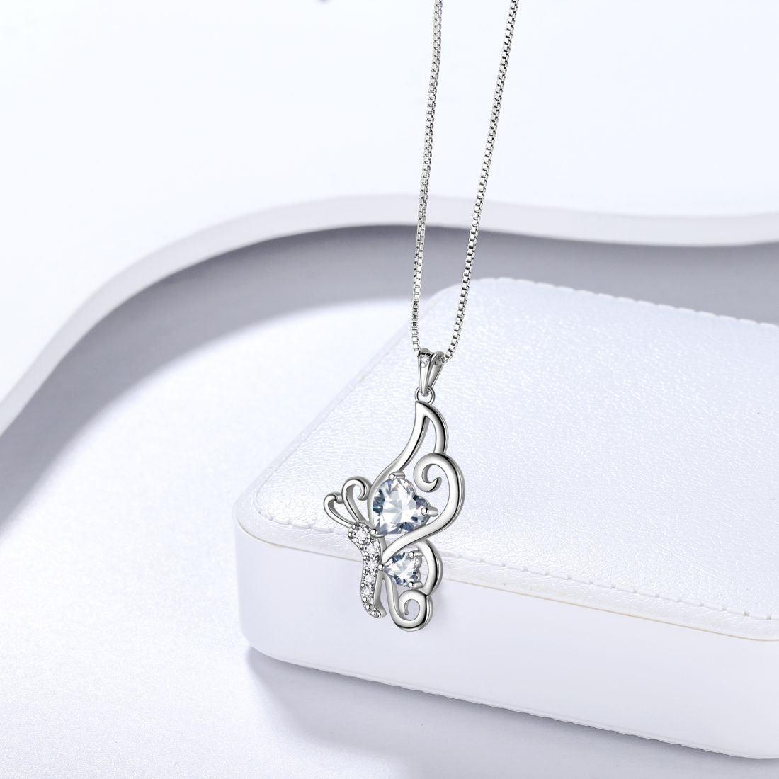 Tokyo Mart Butterfly Birthstone April Diamond Necklace Women Girls Jewelry Birthday Gift Sterling Silver