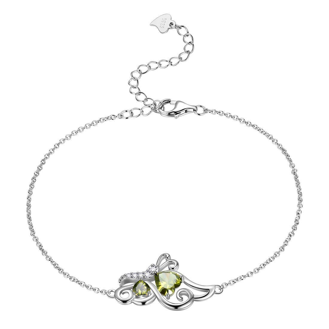 Tokyo Mart Butterfly Birthstone August Peridot Bracelet Women Girls Jewelry Birthday Gift 925 Sterling Silver