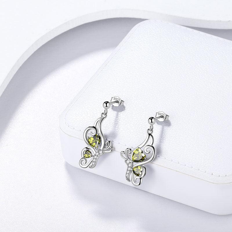 Tokyo Mart Butterfly Birthstone August Peridot Earrings Women Girls Jewelry Birthday Gift Sterling Silver