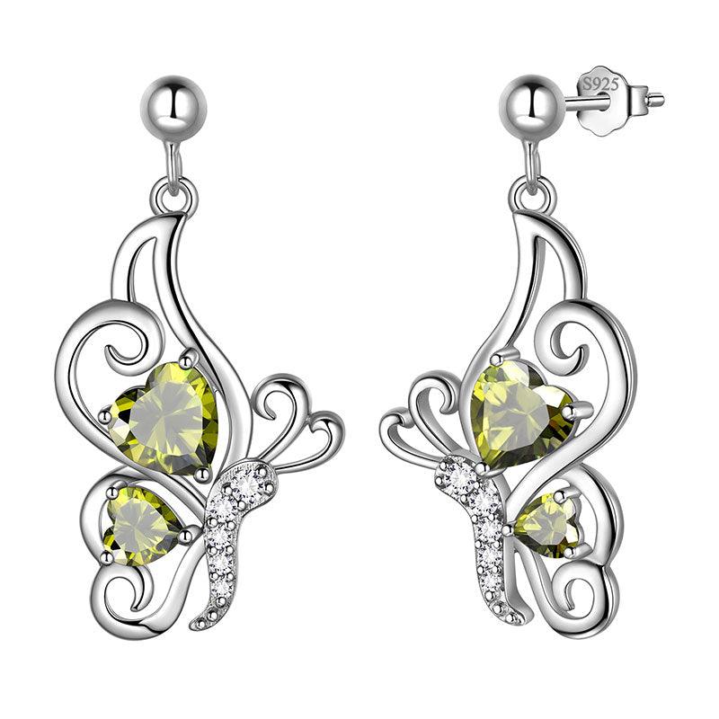 Tokyo Mart Butterfly Birthstone August Peridot Earrings Women Girls Jewelry Birthday Gift Sterling Silver