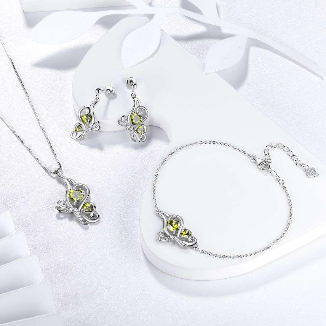 Tokyo Mart Butterfly Birthstone August Peridot Jewelry Set 4PCS Women Girls Birthday Gift