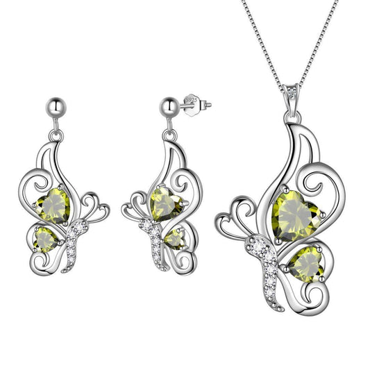 Tokyo Mart Butterfly Birthstone August Peridot Jewelry Set 3PCS Women Girls Birthday Gift