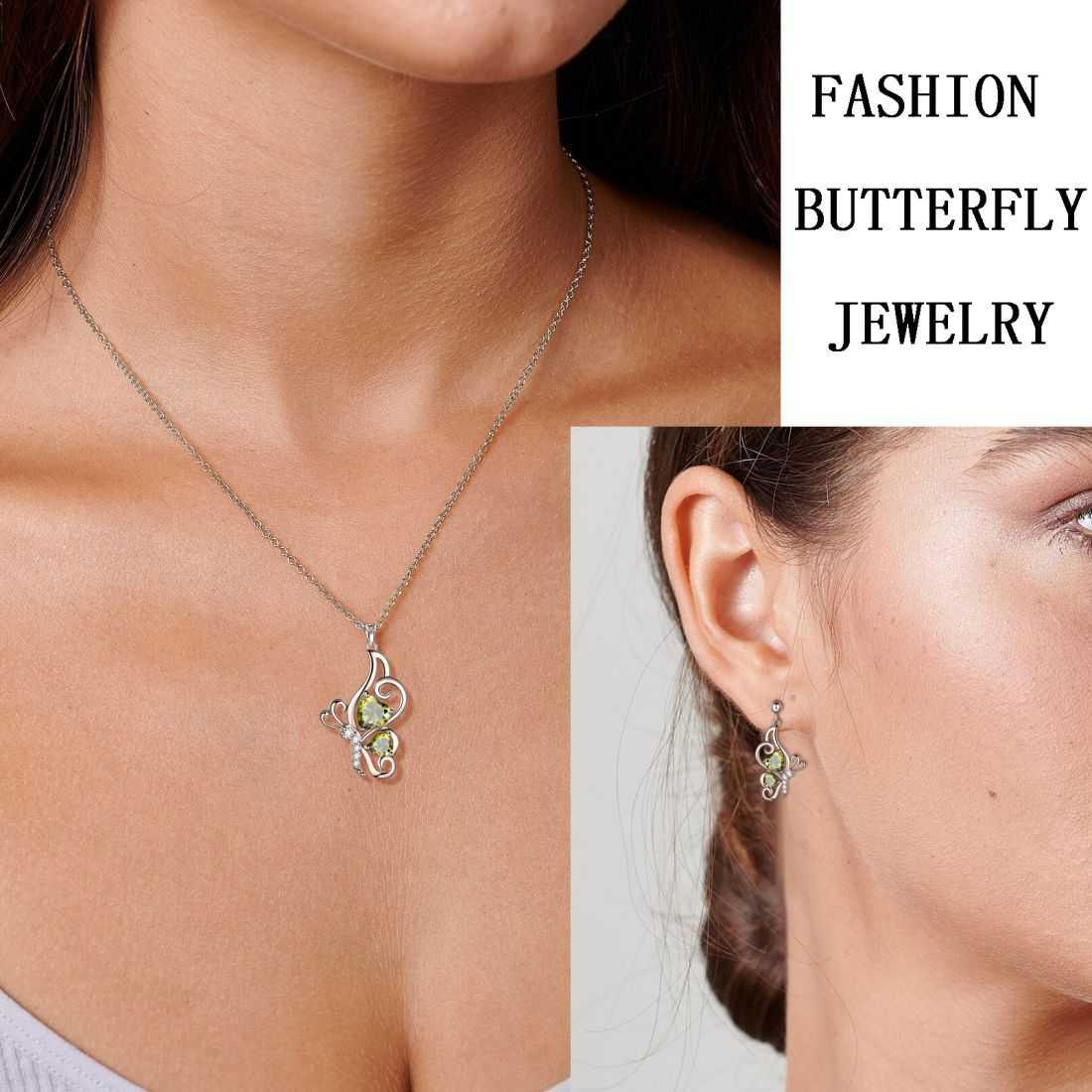 Tokyo Mart Butterfly Birthstone August Peridot Jewelry Set 3PCS Women Girls Birthday Gift