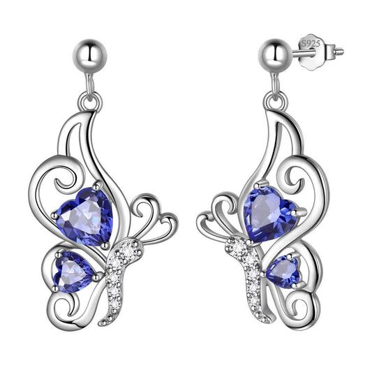 Tokyo Mart Butterfly Birthstone December Tanzanite Earrings Women Girls Jewelry Birthday Gift Sterling Silver