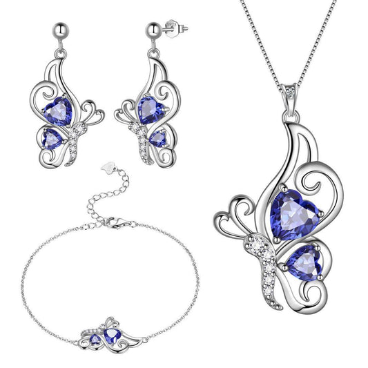 Tokyo Mart Butterfly Birthstone December Tanzanite Jewelry Set 4PCS Women Girls Birthday Gift