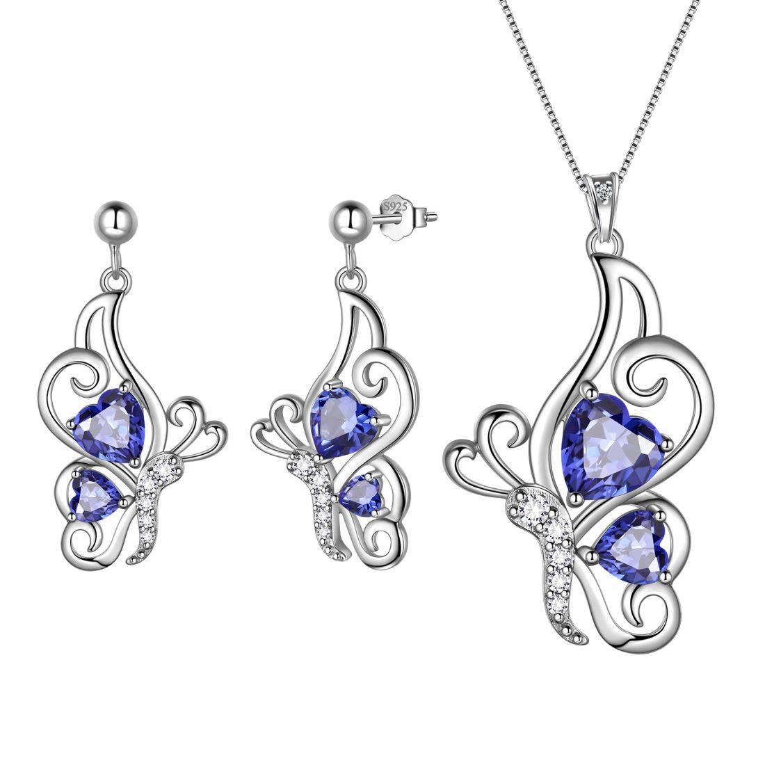 Tokyo Mart Butterfly Birthstone December Tanzanite Jewelry Set 3PCS Women Girls Birthday Gift