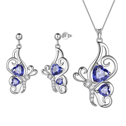 Tokyo Mart Butterfly Birthstone December Tanzanite Jewelry Set 3PCS Women Girls Birthday Gift