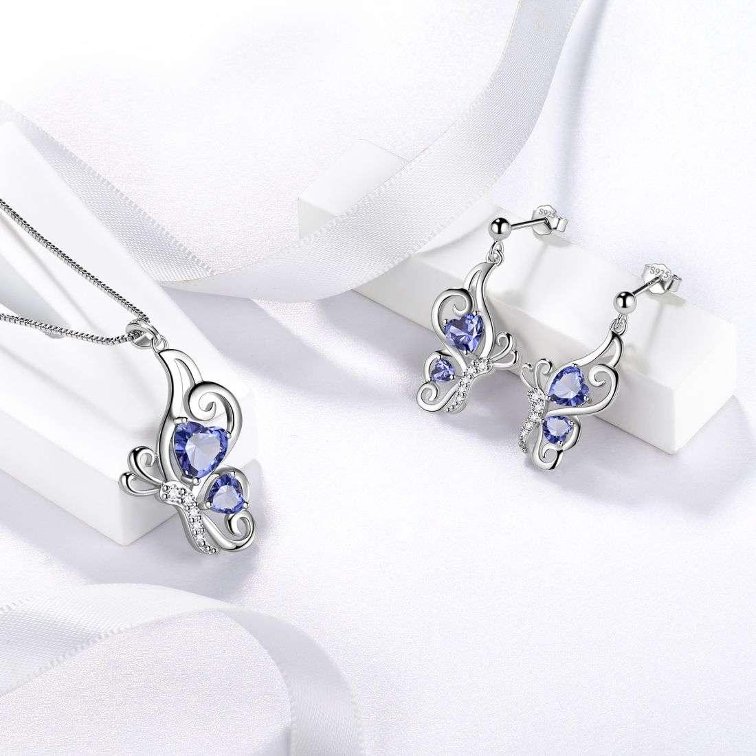 Tokyo Mart Butterfly Birthstone December Tanzanite Jewelry Set 3PCS Women Girls Birthday Gift