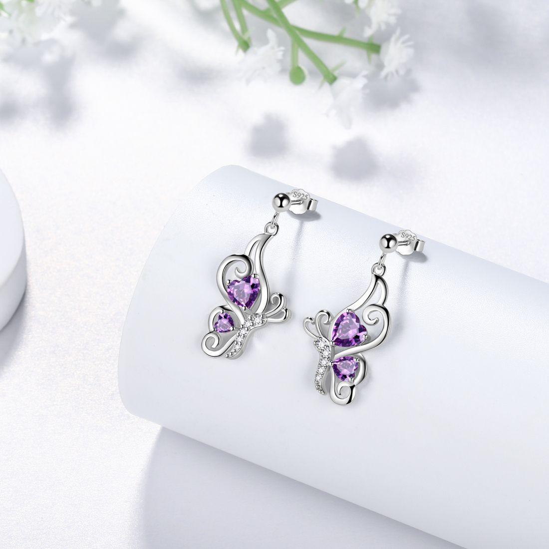 Tokyo Mart Butterfly Birthstone February Amethyst Earrings Women Girls Jewelry Birthday Gift Sterling Silver