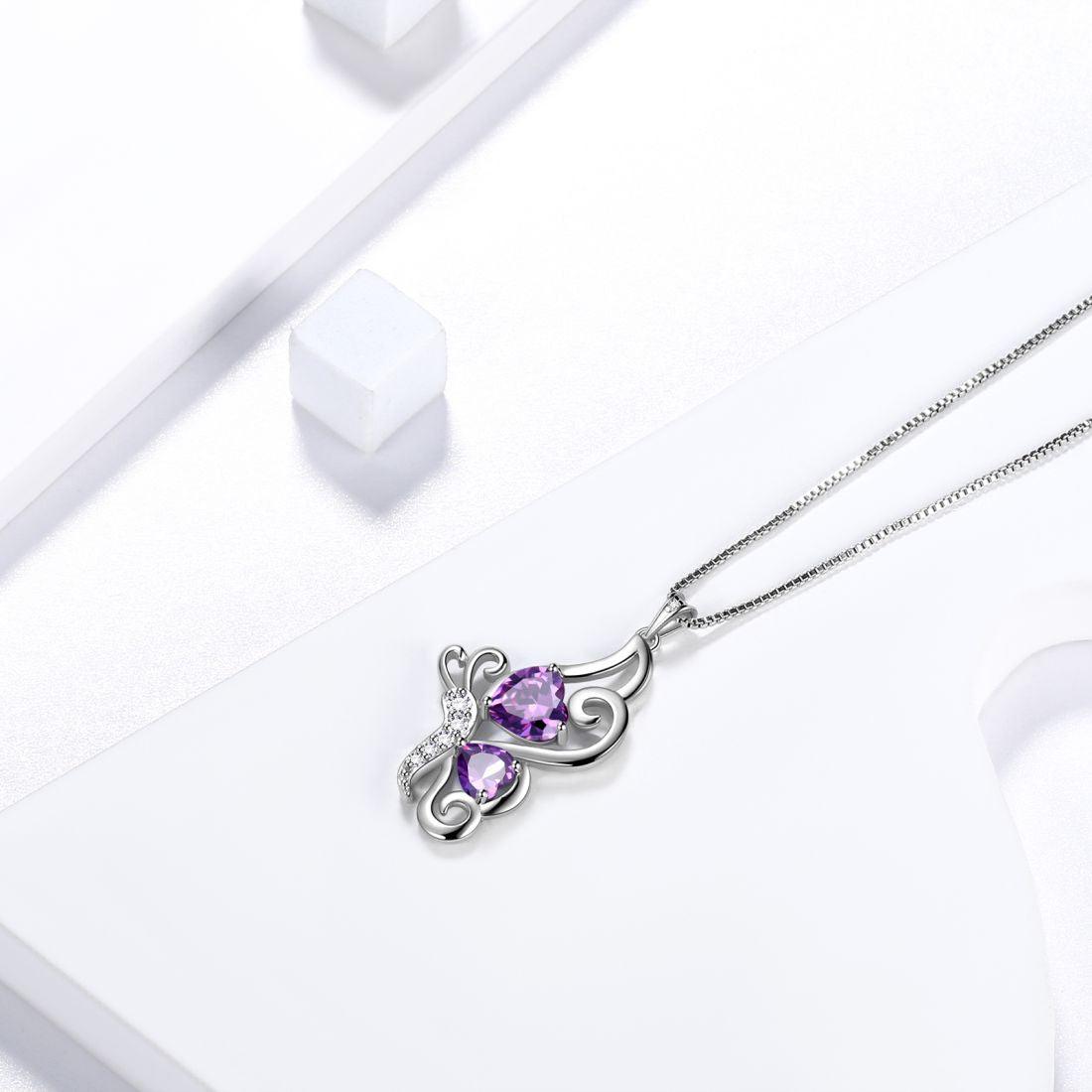 Tokyo Mart Butterfly Birthstone February Amethyst Necklace Women Girls Jewelry Birthday Gift Sterling Silver